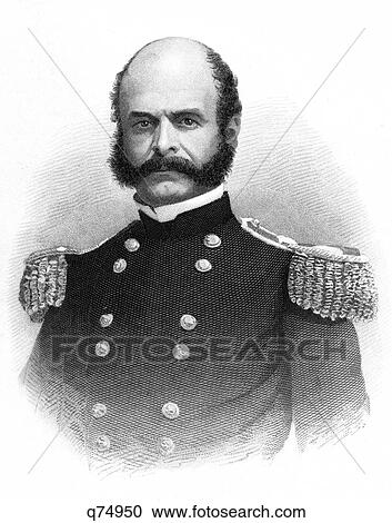 Stock Image - 1800S 1860S Portrait Ambrose Burnside General Union Army American Civil War Inspired Word Sideburns . Fotosearch