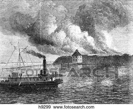 1800S 1860S Smoke Rising As Union Forces Destroy Fort Ocracoke On Beacon Island Nc October 17 1861 View Large Photo Image Stock Photo - 1800S 1860S Smoke Rising As Union Forces Destroy Fort Ocracoke On Beacon Island Nc October 17 1861 . Fotosearch