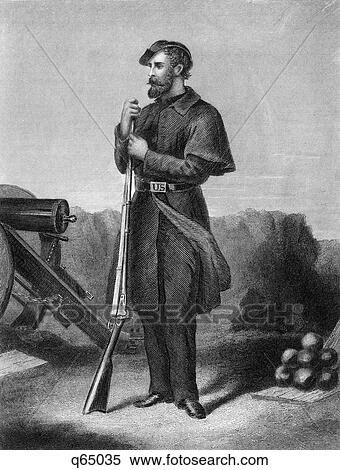 1800S 1860S Standing Portrait Of A Union Volunteer Soldier In Uniform By Cannon Holding Rifle View Large Photo Image Stock Photography - 1800S 1860S Standing Portrait Of A Union Volunteer Soldier In Uniform By Cannon Holding Rifle . Fotosearch