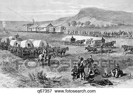 1800S 1870S Railroad Building On Great Plains Of America Northern Pacific Soldiers Indians Workers Wagons Horses View Large Photo Image Stock Photo - 1800S 1870S Railroad Building On Great Plains Of America Northern Pacific Soldiers Indians Workers Wagons Horses. Fotosearch