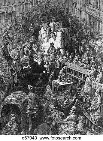 1800s 19世紀 イラスト の A 都市 通路 押し込められた ロンドン 通り で 歩行者 そして ワゴン 中に A 交通渋滞 ストックイメージ Q Fotosearch