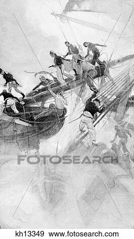 Stock Photo - 1800S War Of 1812 Uss Navy Ship The Wasp Captures The Hms Ship The Frolic During Intense Engagement October 1812 . Fotosearch