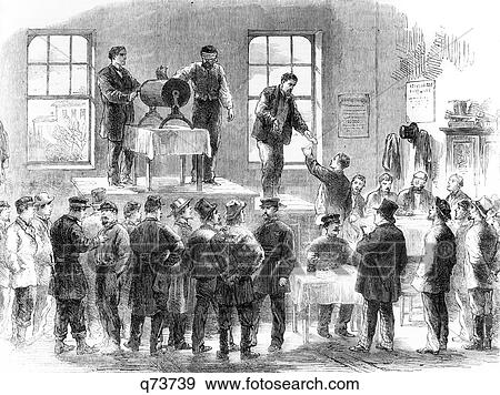 Stock Photo - 1860S March 15 1865 New York City Drawing Conscripted Names By Lottery . Fotosearch