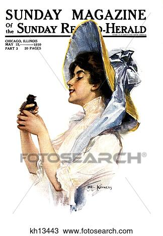 1900S 1910S Smiling Woman Wearing Hat Tied With Large Blue Bow Holding Bird May 15 1910 Sunday Magazine Cover View Large Photo Image Stock Image - 1900S 1910S Smiling Woman Wearing Hat Tied With Large Blue Bow Holding Bird May 15 1910 Sunday Magazine Cover . Fotosearch