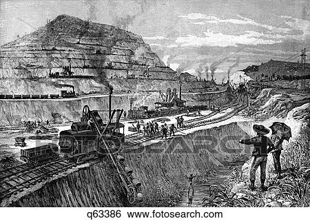 1900S Engraving Of Construction Of The Panama Canal Steam Shovel On Rails Doing The Excavation Digging Cutting View Large Photo Image Stock Photograph - 1900S Engraving Of Construction Of The Panama Canal Steam Shovel On Rails Doing The Excavation Digging Cutting. Fotosearch