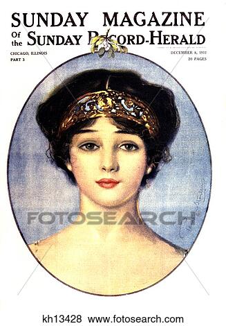 1900S Portrait Beautiful Woman Under Mistletoe Wearing Ornate Diadem Headband Cover Of Sunday Magazine December 8 1912 View Large Photo Image Stock Photo - 1900S Portrait Beautiful Woman Under Mistletoe Wearing Ornate Diadem Headband Cover Of Sunday Magazine December 8 1912 . Fotosearch