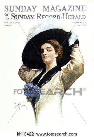 1900S Portrait Stylish Victorian Woman Fixing Her Hat Cover Of Sunday Magazine October 16 1910 View Large Photo Image Stock Image - 1900S Portrait Stylish Victorian Woman Fixing Her Hat Cover Of Sunday Magazine October 16 1910 . Fotosearch