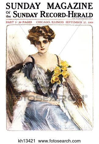 1900S Portrait Victorian Woman Serious Expression Stylish Clothes Yellow Roses Cover Sunday Magazine September 27 1908 View Large Photo Image Stock Image - 1900S Portrait Victorian Woman Serious Expression Stylish Clothes Yellow Roses Cover Sunday Magazine September 27 1908 . Fotosearch