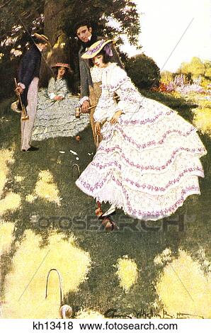 1904 Drawing By Ann Whelan Betts Showing Two Couples Circa 1870S Playing Croquet The New Game View Large Photo Image Stock Photo - 1904 Drawing By Ann Whelan Betts Showing Two Couples Circa 1870S Playing Croquet The New Game . Fotosearch