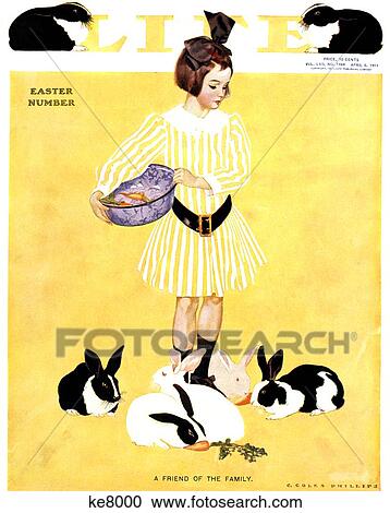 1911 Cover Life Magazine Easter Issue Girl In Yellow Striped Dress Feeding Black And White Rabbits View Large Photo Image Stock Image - 1911 Cover Life Magazine Easter Issue Girl In Yellow Striped Dress Feeding Black And White Rabbits . Fotosearch