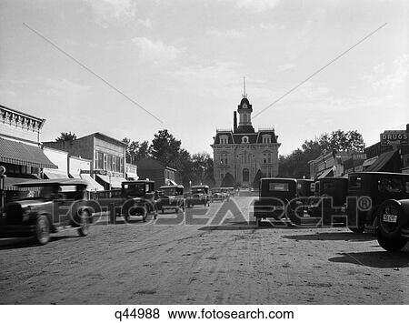 1920S 1928 View Of Cottonwood Falls Kansas Main Street With Traffic View Large Photo Image Stock Photo - 1920S 1928 View Of Cottonwood Falls Kansas Main Street With Traffic. Fotosearch