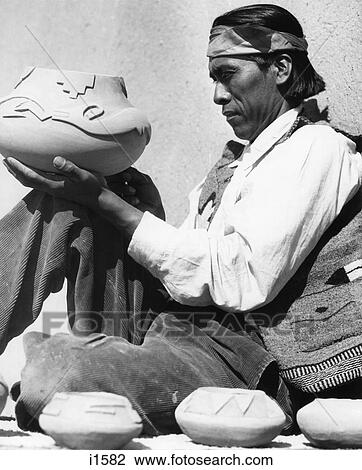 1930S Pueblo Indian Man Holding Decorated Pottery Bowl View Large Photo Image Stock Image - 1930S Pueblo Indian Man Holding Decorated Pottery Bowl. Fotosearch