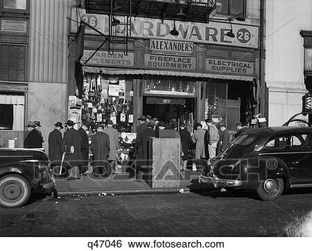 1940S New York City Sidewalk Crowd Group People Men Only In Front Of Alexander'S Hardware Store View Large Photo Image Stock Photograph - 1940S New York City Sidewalk Crowd Group People Men Only In Front Of Alexander'S Hardware Store. Fotosearch
