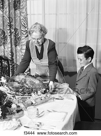 1950S Grandmother Grandson Turkey Thanksgiving Dinner View Large Photo Image Picture - 1950S Grandmother Grandson Turkey Thanksgiving Dinner. Fotosearch