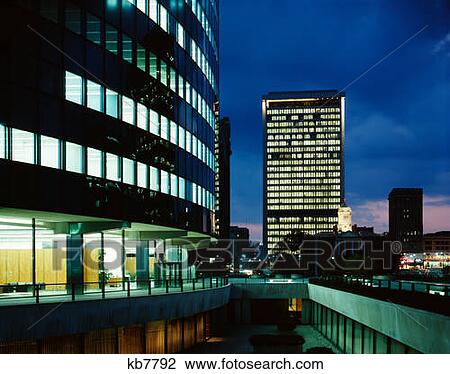 Stock Image - 1960S 1970S Constitution Plaza Evening Twilight Hartford Connecticut Usa. Fotosearch
