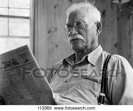 1960S Close-Up Of Elderly Man With Mustache Wearing Suspenders & Round Glasses Reading Newspaper View Large Photo Image Stock Photography - 1960S Close-Up Of Elderly Man With Mustache Wearing Suspenders & Round Glasses Reading Newspaper. Fotosearch