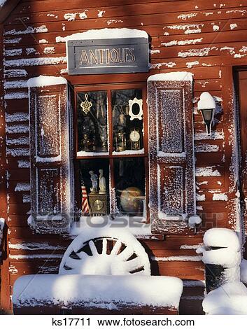 1980S Window Of Antique Store With Snow View Large Photo Image Stock Image - 1980S Window Of Antique Store With Snow . Fotosearch