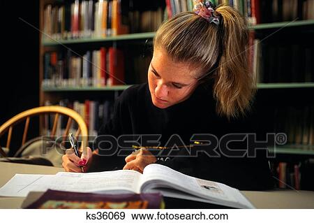 1990S Female Student Using College Library View Large Photo Image Stock Photo - 1990S Female Student Using College Library . Fotosearch