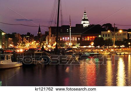 2000S City Harbor And Market Square Area At Night Annapolis Md Usa View Large Photo Image Stock Image - 2000S City Harbor And Market Square Area At Night Annapolis Md Usa. Fotosearch