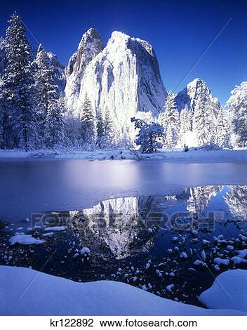 Stock Image - Cathedral Rocks With Snow In Winter Yosemite National Park Ca Usa . Fotosearch
