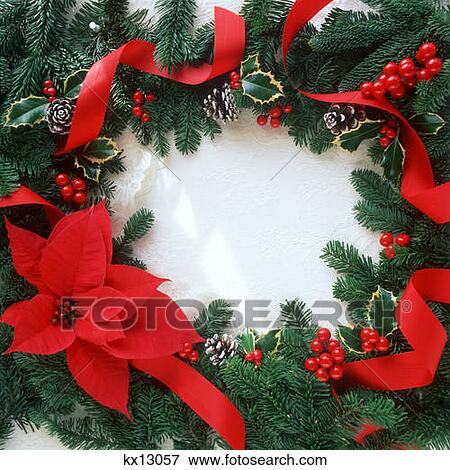 Christmas Wreath Of Poinsettia Flower Holly Berries Greens And Pine Cones View Large Photo Image Stock Photo - Christmas Wreath Of Poinsettia Flower Holly Berries Greens And Pine Cones . Fotosearch