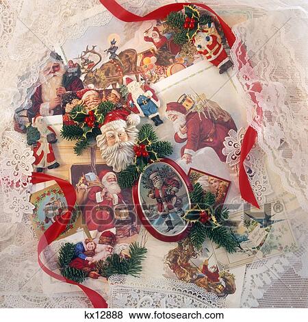 Nostalgic Santa Claus Cards And Ornaments View Large Photo Image Stock Photo - Nostalgic Santa Claus Cards And Ornaments . Fotosearch