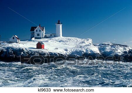 Nubble Kighthouse In Winter Maine View Large Photo Image Stock Image - Nubble Kighthouse In Winter Maine . Fotosearch