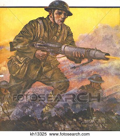 Painting Of Soldier With Machine Gun Ww1 1918 Titled The Man Behind The Gun World War 1 Soldiers View Large Photo Image Stock Photography - Painting Of Soldier With Machine Gun Ww1 1918 Titled The Man Behind The Gun World War 1 Soldiers . Fotosearch