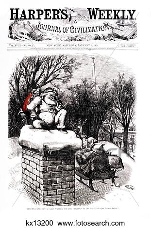 Santa About To Go Down Chimney Red Bag Toy Thomas Nast Drawing Harper'S Weekly January 3 1874 1800S View Large Photo Image Stock Image - Santa About To Go Down Chimney Red Bag Toy Thomas Nast Drawing Harper'S Weekly January 3 1874 1800S . Fotosearch