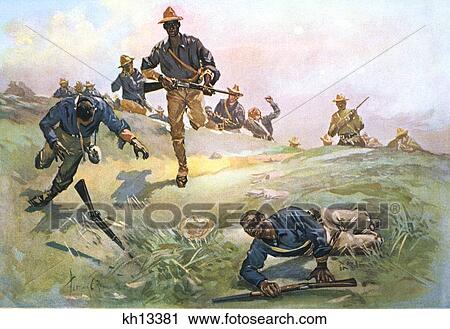 Stock Image - Spanish American War 1898 Troop C Ninth Cavalry Captain Taylor Leading A Charge San Juan Cuba . Fotosearch
