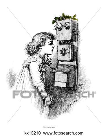 Thomas Nast Illustration Girl Calling Santa Claus On Telephone View Large Photo Image Stock Image - Thomas Nast Illustration Girl Calling Santa Claus On Telephone . Fotosearch