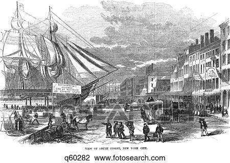 Stock Image - Unloading At Docks South Street New York City 1857 . Fotosearch