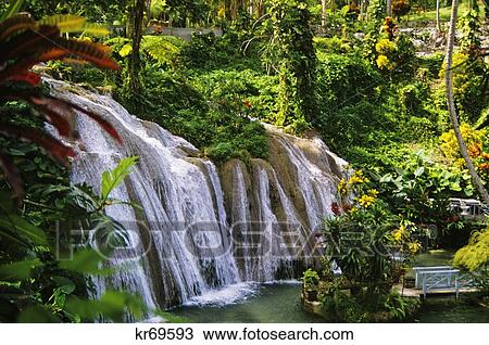 Stock Image - Waterfall At Ruins Restaurant Ocho Rios Jamaica . Fotosearch