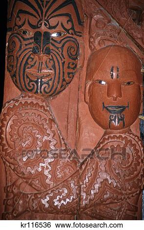 Stock Photograph - Wooden Maori Carving In Auckland New Zealand National Museum . Fotosearch