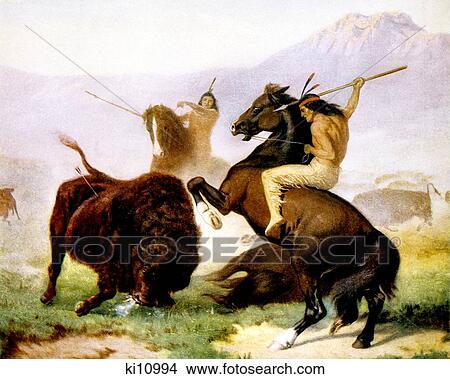 1700S 1800S Native Americans On Horseback Hunting Bison Buffalo On American Plains View Large Photo Image Picture - 1700S 1800S Native Americans On Horseback Hunting Bison Buffalo On American Plains . Fotosearch
