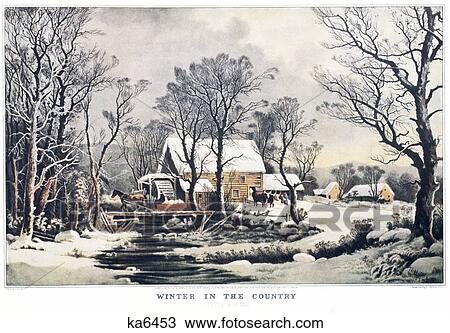 1860S Winter In The Country The Old Grist Mill currier & ives ™ ™ Print 1864 View Large Photo Image Stock Image - 1860S Winter In The Country The Old Grist Mill currier & ives ™ ™ Print 1864. Fotosearch