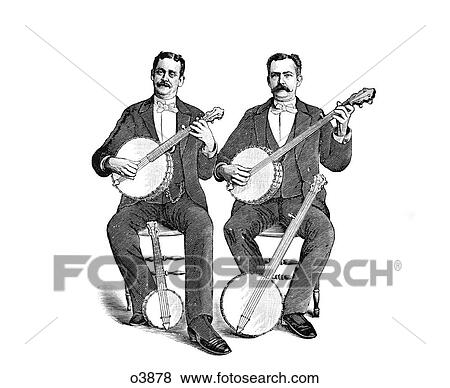 1880S 1890S Two Men Playing Classical Style Five String Banjos Sitting Side By Side Looking At Camera View Large Photo Image Stock Photo - 1880S 1890S Two Men Playing Classical Style Five String Banjos Sitting Side By Side Looking At Camera. Fotosearch