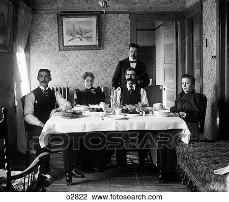 1890S Three Men Two Women Family Sitting At Table Eating Meal View Large Photo Image Stock Image - 1890S Three Men Two Women Family Sitting At Table Eating Meal. Fotosearch