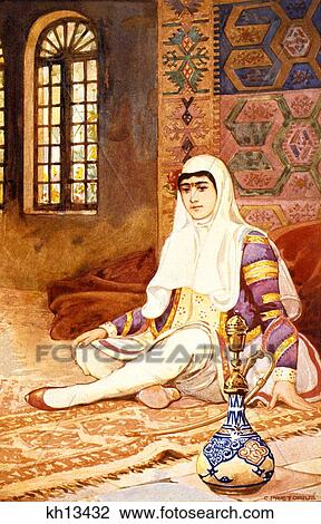 1900S 1902 Drawing Of A Persian Woman In Traditional Clothes Beside A Hookah View Large Photo Image Stock Image - 1900S 1902 Drawing Of A Persian Woman In Traditional Clothes Beside A Hookah . Fotosearch
