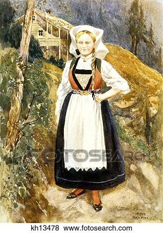 1900S 1902 Illustration Woman Of Norway In National Costume Dess With Apron Women Of World Series By Norman H. Hardy View Large Photo Image Stock Photo - 1900S 1902 Illustration Woman Of Norway In National Costume Dess With Apron Women Of World Series By Norman H. Hardy . Fotosearch
