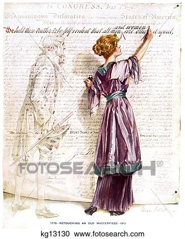 1900S 1915 Woman Suffragette Writing In 'And Women' Into Declaration Independence Standing Next To 1776 Thomas Jefferson View Large Photo Image Stock Image - 1900S 1915 Woman Suffragette Writing In 'And Women' Into Declaration Independence Standing Next To 1776 Thomas Jefferson . Fotosearch