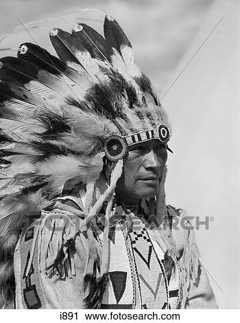 Stock Photography of 1920S Portrait Native American Man Wearing Full ...