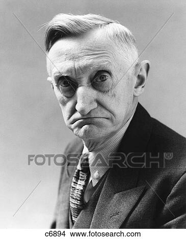 Picture - 1930S 1940S Senior Elderly Man With Grim Serious Facial Expression Frown Sad Depressed Mean . Fotosearch