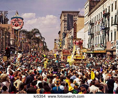 1960S Rex Parade On Canal Street Mardi Gras New Orleans Louisiana View Large Photo Image Picture - 1960S Rex Parade On Canal Street Mardi Gras New Orleans Louisiana . Fotosearch