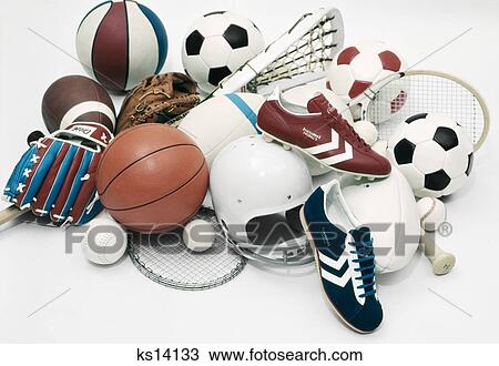 1970s Assorted Vintage Sports Equipment Arrangement Football