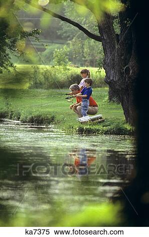 1980S Father With Son And Daughter Fishing View Large Photo Image Stock Photography - 1980S Father With Son And Daughter Fishing. Fotosearch