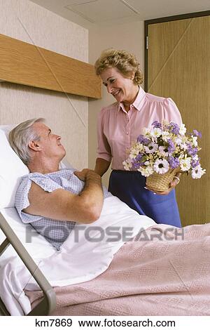 1980S Male Patient Woman Visitor View Large Photo Image Stock Photo - 1980S Male Patient Woman Visitor . Fotosearch