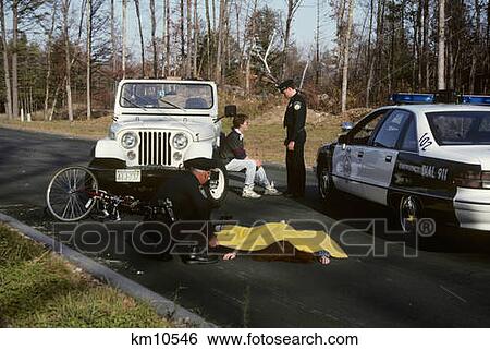 Stock Photograph - 1990S Accident Scene With High School Student Victim And Police Officers . Fotosearch