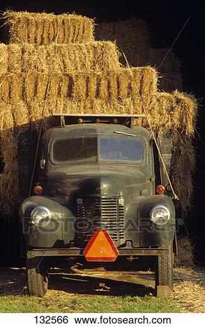 1990S Antique Vintage Green Farm Truck With Bales Of Hay Piled High Tied Down View Large Photo Image Stock Photograph - 1990S Antique Vintage Green Farm Truck With Bales Of Hay Piled High Tied Down. Fotosearch