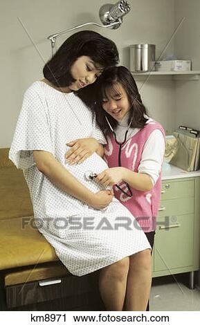 Child Listens To Prenatal Heartbeat Of Pregnant Mother View Large Photo Image Stock Image - Child Listens To Prenatal Heartbeat Of Pregnant Mother . Fotosearch
